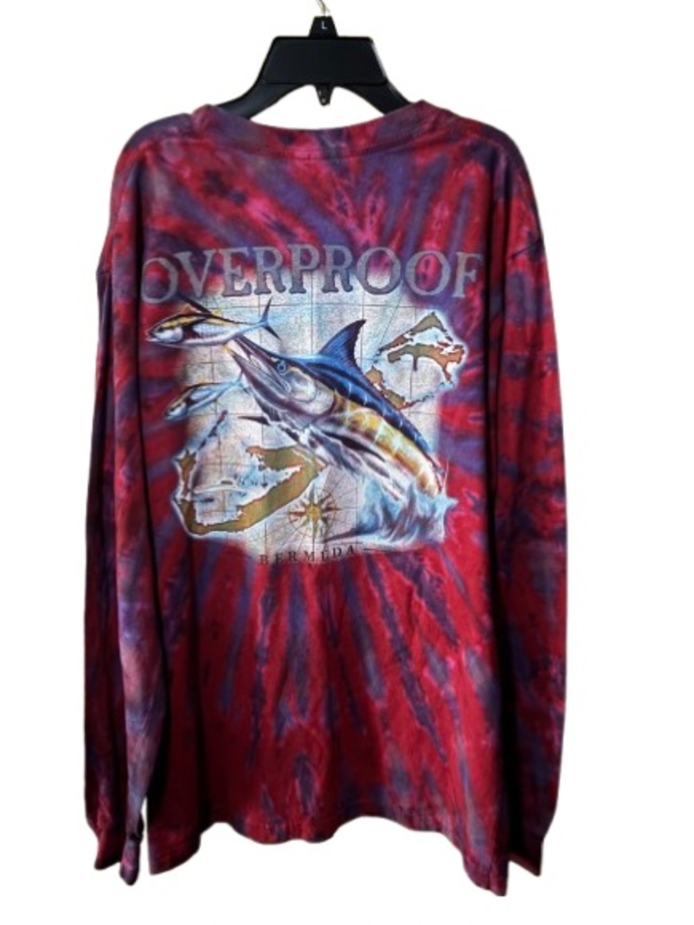 Overproof Tie-Dye Marlin Graphic Long Sleeve Tee - Red & Blue Large
